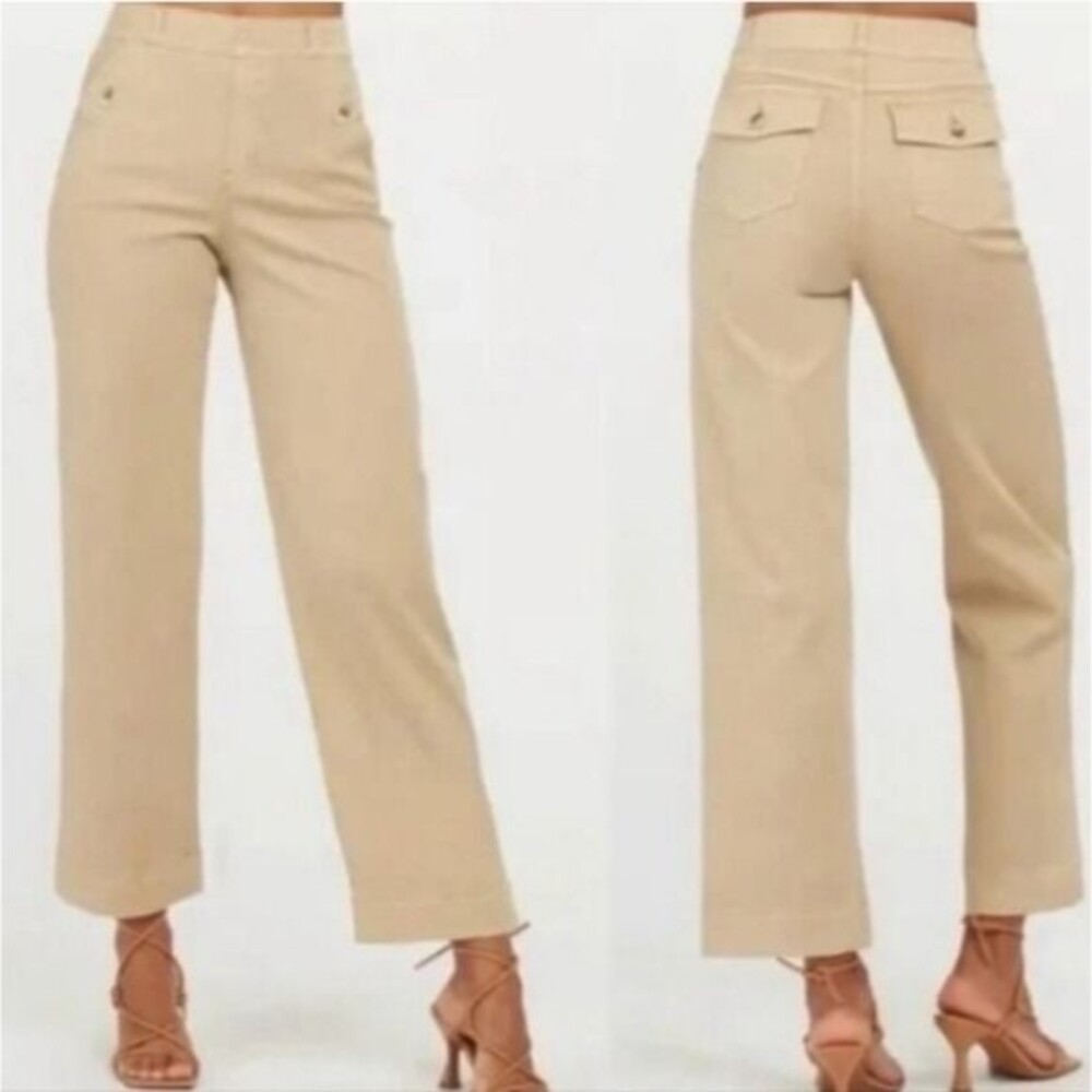 NWT Spanx Stretch Twill Cropped Wide Leg High-Rise In Almond Pants Large (8-10)